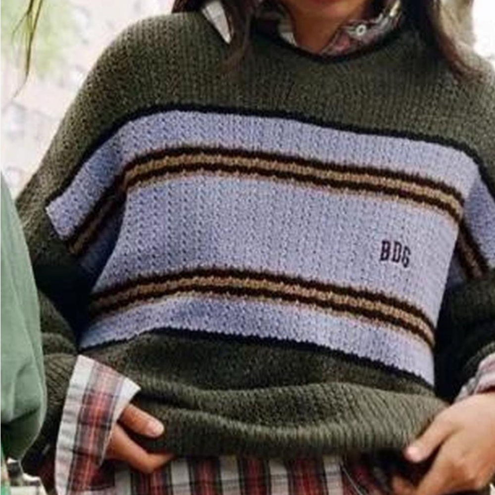 BDG Striped Sweater in Olive and Lavender
